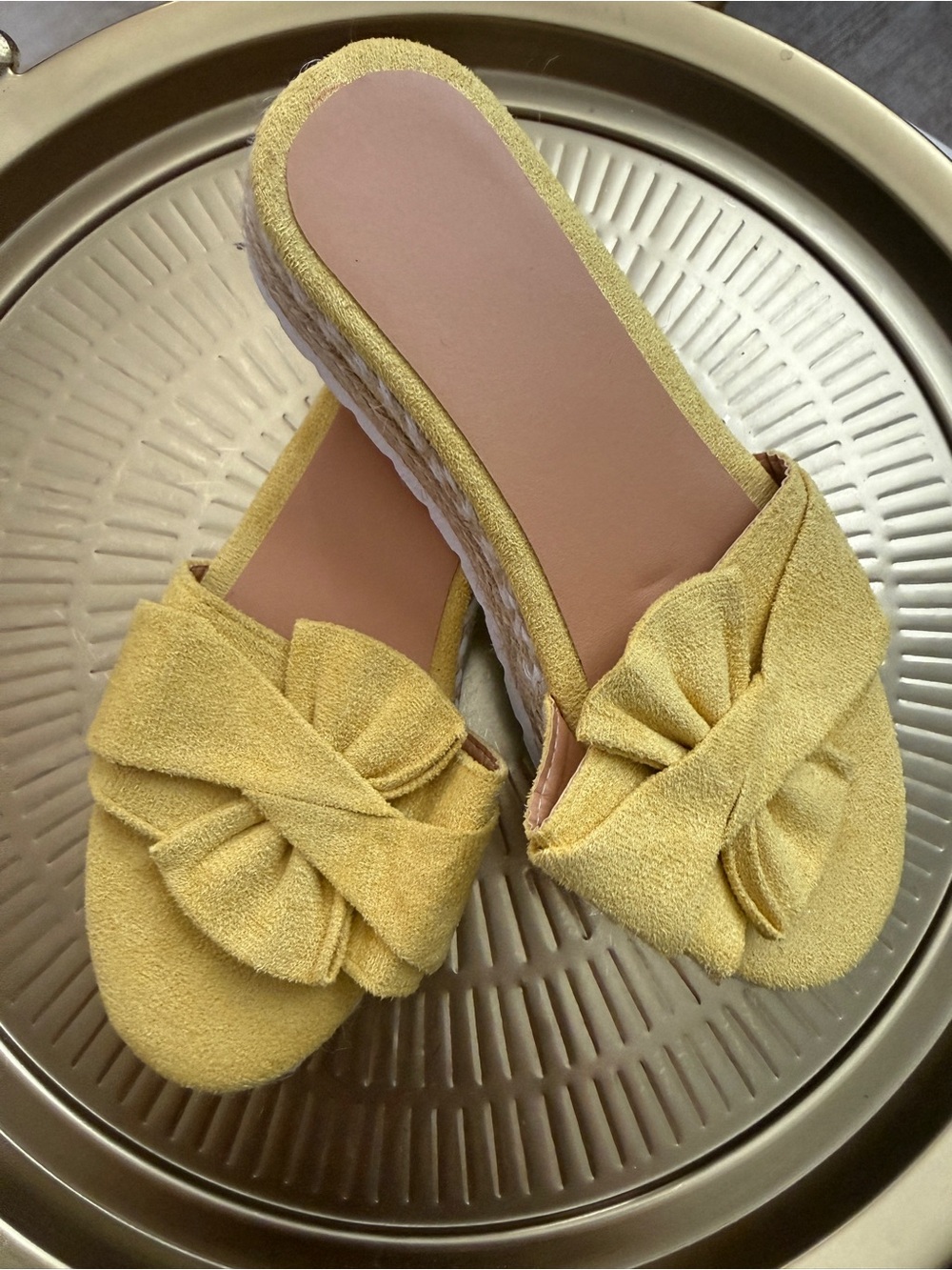 Women's Yellow Knot Espadrille Slide Mules